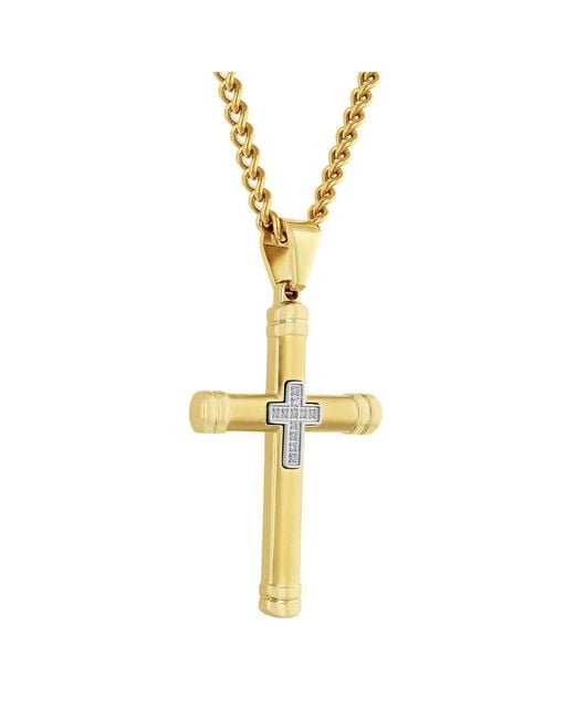 Robert Alton Metallic Diamond Accent Stainless Steel Finish Cross Pendant for men
