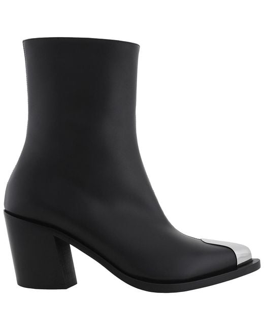 McQueen Black Punk Leather Ankle Boots, Brand Size 35 Us