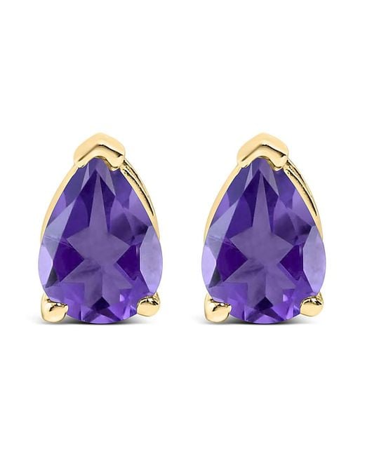 Haus of Brilliance Purple 14K 6X4Mm Pear Shaped Amethyst Solitaire Stud Earrings