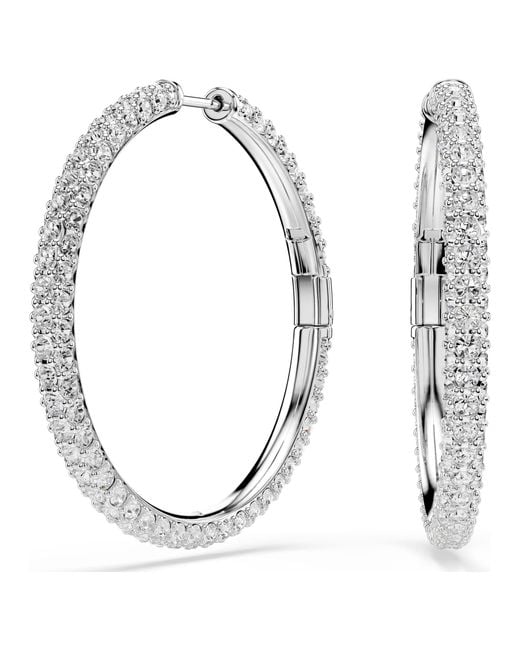 Swarovski Metallic Dextera Hoop Earrings, Round Cut, Rhodium Plated
