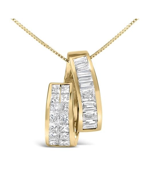 Haus of Brilliance Metallic 14K 1 5/8 Cttw Princess And Baguette Diamond Duo Bar Pendant Necklace