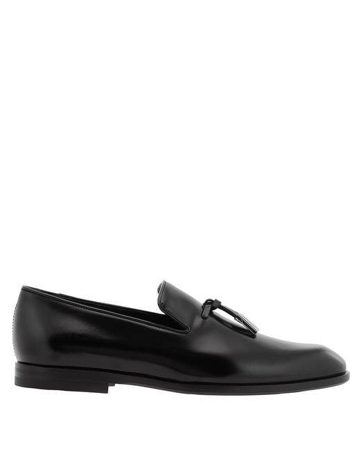 Ferragamo Black Ferragamo Smooth Leather Tassel Loafers, Size 7 Eee for men