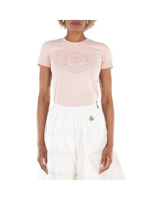 Moncler White Embellished Logo Short Sleeve T-Shirt