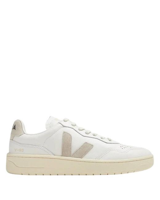 Veja White V-90 Leather Low-Top Sneakers, Brand Size 42.5 Us for men