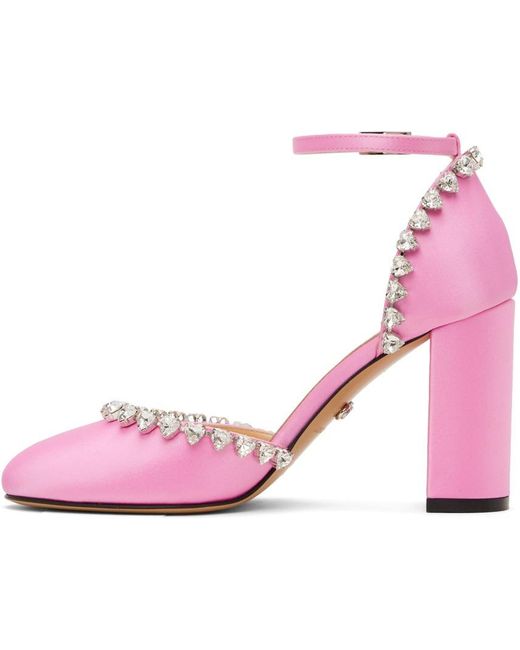 Mach & Mach Pink Audrey 95 Crystal Heart Satin Pumps