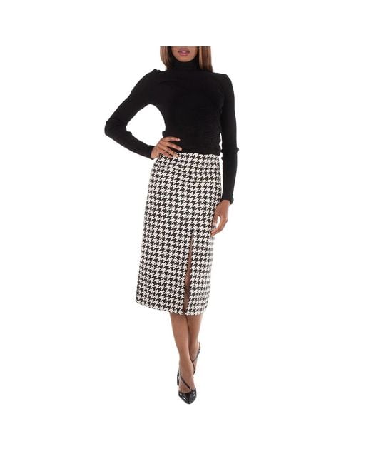 Burberry Black Houndstooth Pattern Midi Skirt, Brand Size 4 Us
