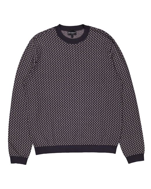 Emporio Armani Blue Long Sleeve Wool Blend Sweater for men