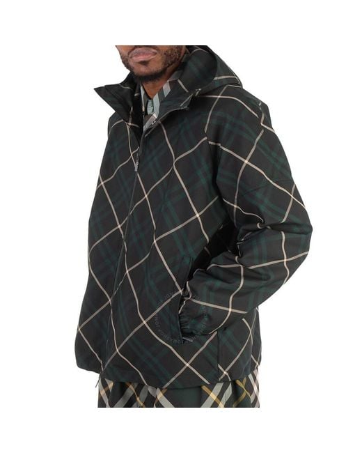 Burberry Green Check Hooded Zip-Up Jacket for men