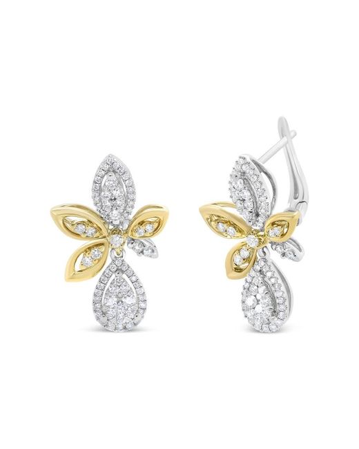 Haus of Brilliance Metallic 14K And 1.00 Cttw Round Pave-Set Diamond Teardrop And Marquise Shape Drop Dangle Earrings (H-I Color, Si1-Si2 Clarity)