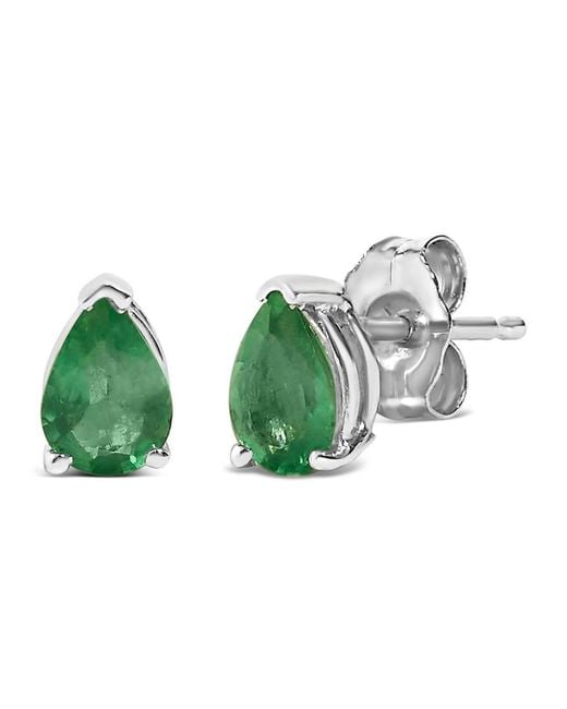 Haus of Brilliance Green 14K 6X4Mm Pear Shaped Emerald Solitaire Stud Earrings