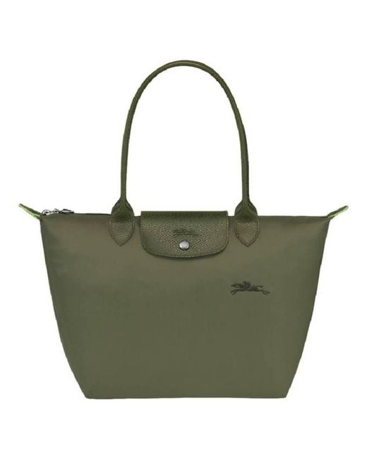 Longchamp Green Le Pliage M Canvas Tote Bag
