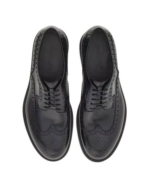Ferragamo Black Derby With Perforated Detailing for men