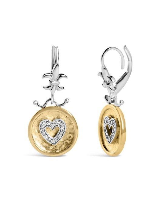 Haus of Brilliance Metallic 18K Over 1/8 Ct Diamond Hammered Finished Medallion Heart Drop & Dangle Earrings