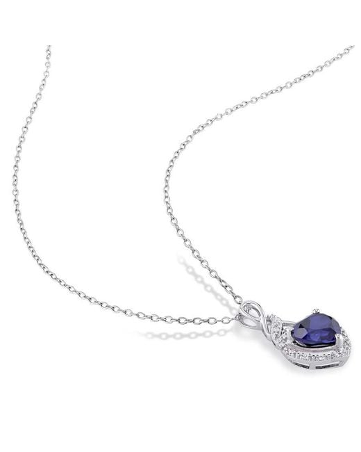 Amour Blue Diamond And Created Sapphire Heart Twist Pendant With Chain