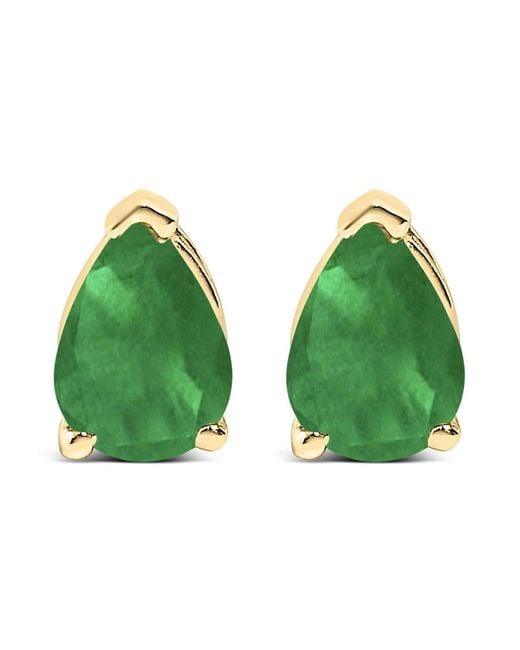Haus of Brilliance Green 14K 6X4Mm Pear Shaped Emerald Solitaire Stud Earrings