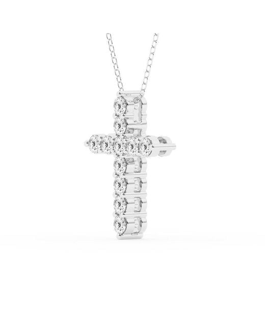 Brilliant Diamond Metallic 1 Carat Round Lab Grown Diamond Cross Pendant Necklace for men