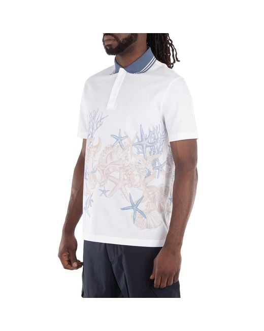 Versace White Starfish Print Cotton Polo Shirt for men