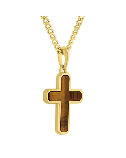 Robert Alton Metallic Stainless Steel Tigers Eye Finish Cross Pendant for men