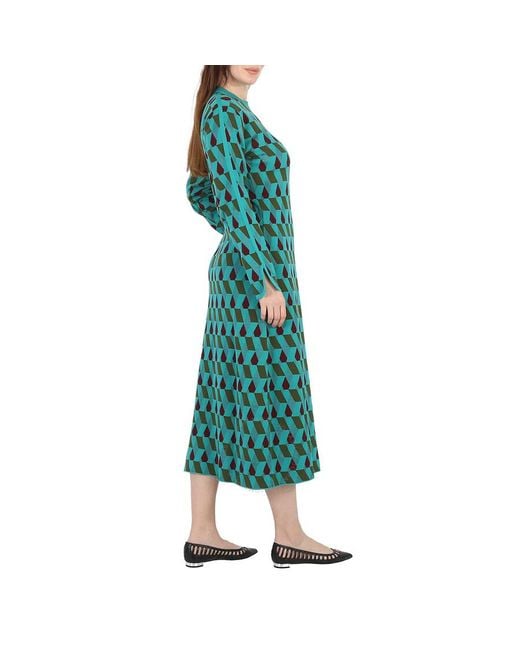 LaDoubleJ Green Azzurro/militare/bordeaux Jacquard Long Sleeve Maxi Dress