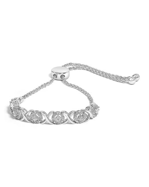 Haus of Brilliance Metallic 925 Sterling 1/6 Cttw Diamond X And O Bolo Bracelet