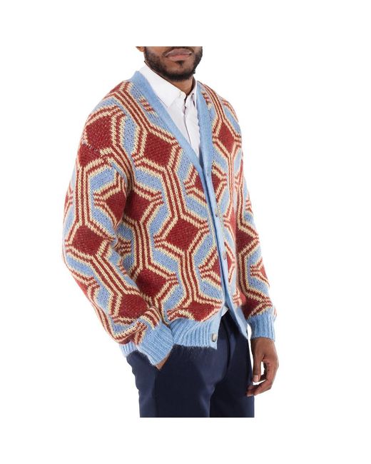Drole de Monsieur Red Dark Mohair Geometrique Le Cardigan for men