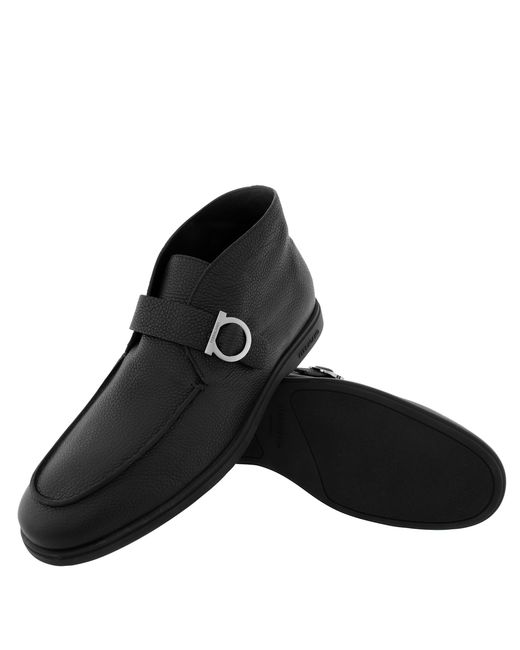 Ferragamo Black Gancini Buckle Desert Boots for men