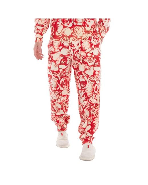 Burberry Red All Over Rose Print Wool Jogging Pants for men