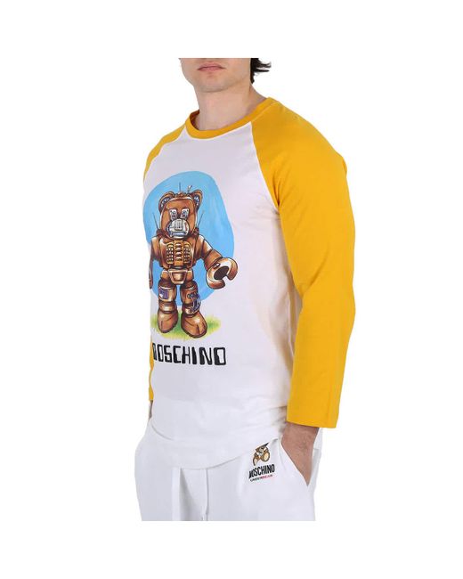 Moschino White Long-sleeved Robot Print T-shirt for men