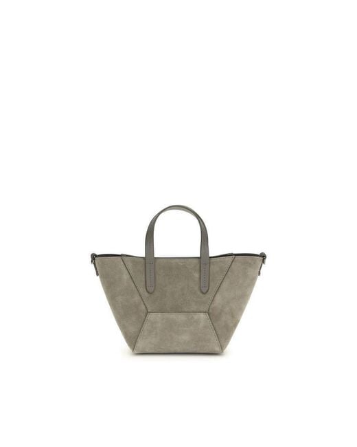 Brunello Cucinelli Gray Calf Leather Shoulder Bag