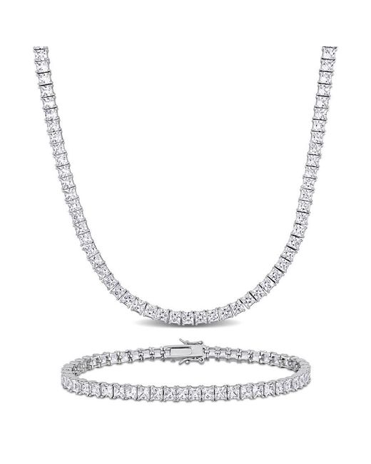 Amour Metallic 2-Piece Set 63Ct Tgw Created Sapphire Tennis Necklace And Bracelet for men