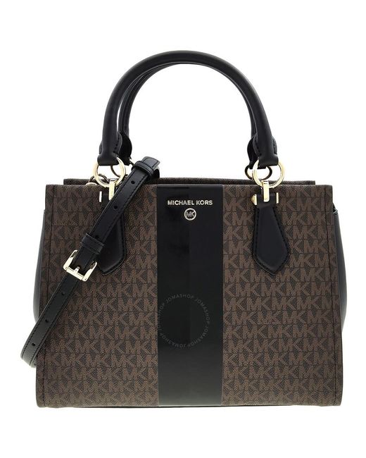 Michael Kors Black Marilyn Medium Logo Stripe Satchel