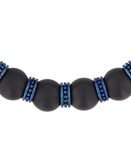 Robert Alton Blue Stainless Steel Matte Onyx Bead Bolo Bracelet for men