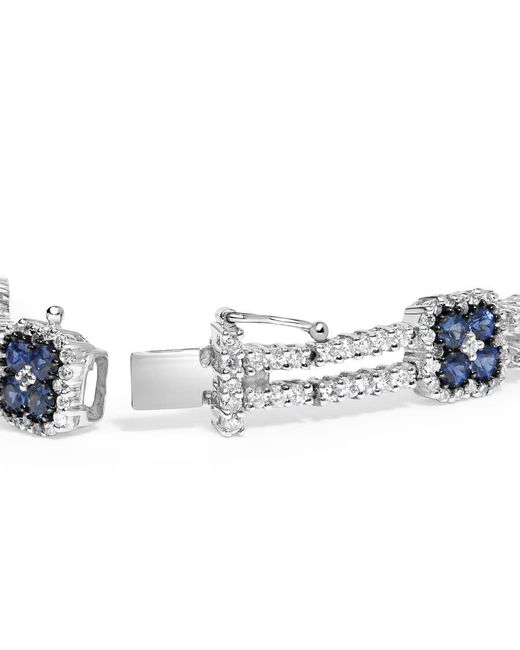 Haus of Brilliance Metallic 18K 2 3/4 Cttw Diamond And 3X3Mm Sapphire Double Row Link Bracelet
