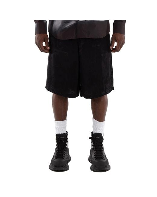 McQueen Black Viscose Logo-Jacquard Shorts, Brand Size 50 (Us for men