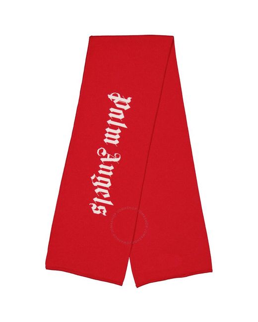 Palm Angels Kids Red / White Logo-print Knitted Scarf