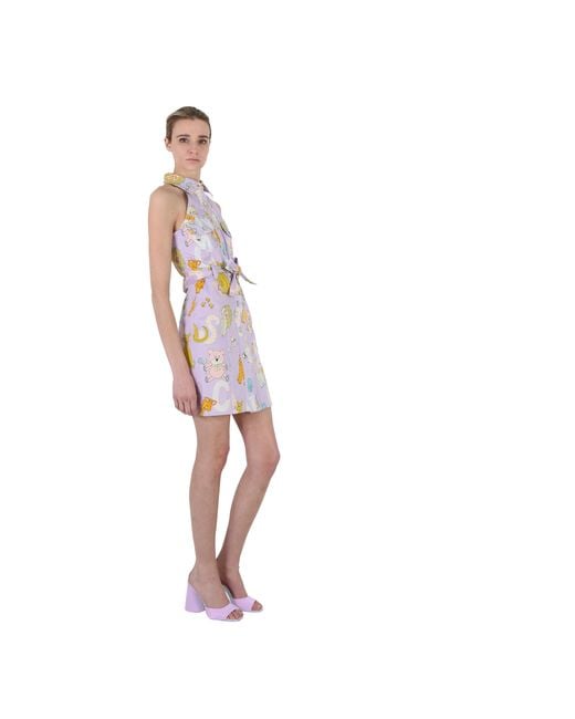 Moschino Purple Ladies All Over Logo Circus Print Dress, Brand Size 38 (Us