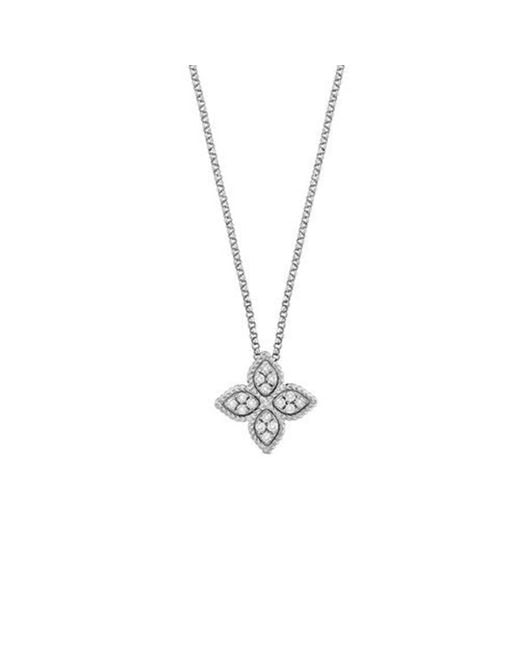Roberto Coin Metallic 18k White Gold Diamond Princess Flower Pendant for men