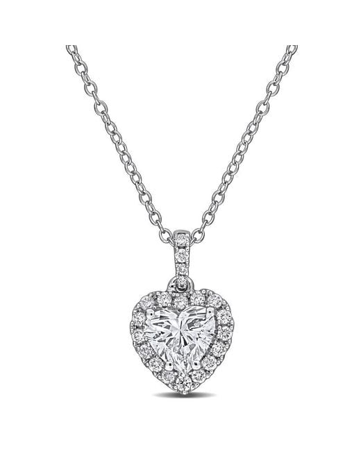 Created Forever Metallic 1 1/8Ct Tgw Heart And Round-Cut Lab Grown Diamond Halo Pendant With Chain