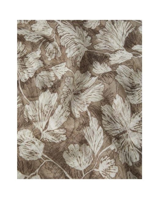 Brunello Cucinelli Gray And Linen Floral Scarf