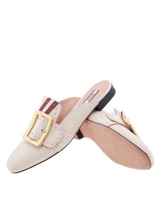 Bally Natural Janesse Studded Leather Mules, Brand Size 35 Us