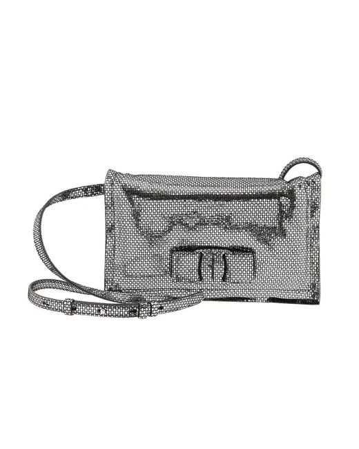 Ferragamo Viva Bow Lame Leather Mini Crossbody Bag in Gray | Lyst