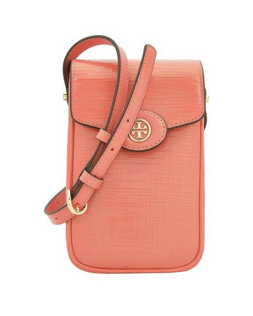 Tory Burch Orange Embossed Leather Robinson Phone Crossbody Bag