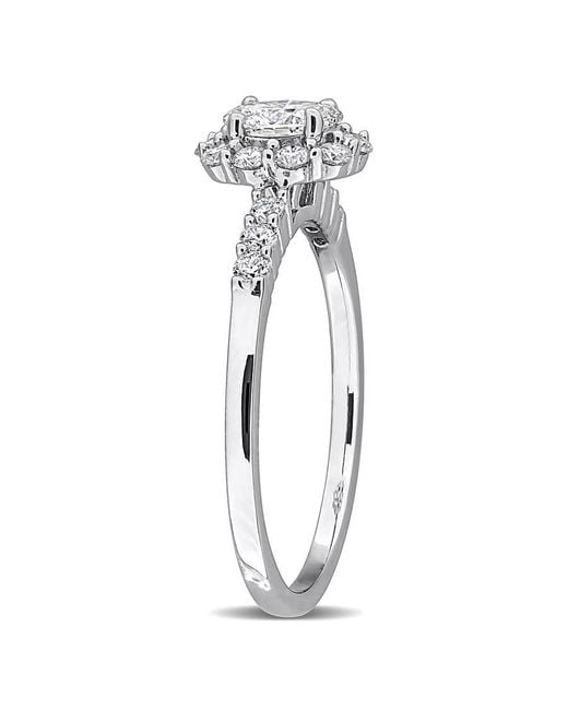 Created Forever Metallic 3/4Ct Tw Oval-Cut Lab-Grown Diamond Halo Engagement Ring