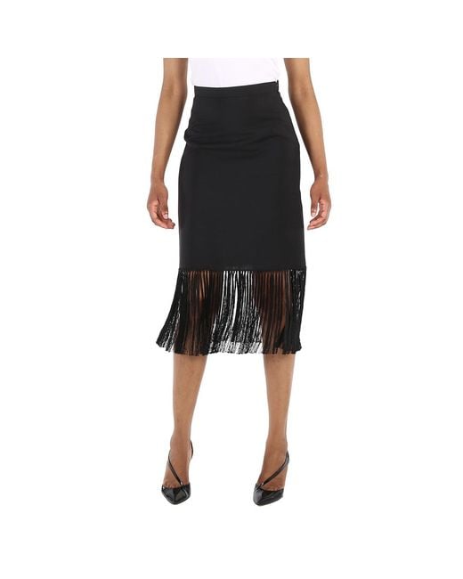 Burberry Black Mohair Wool A-Line Fringed Skirt, Brand Size 6 (Us