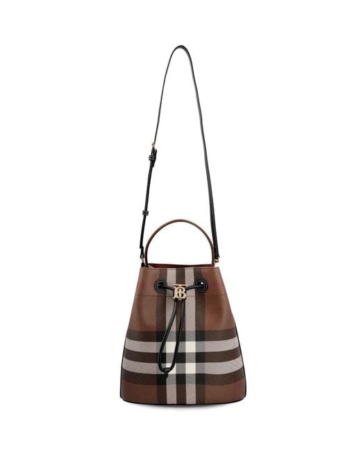 Burberry Multicolor Logo Plaque Checked Drawstring Shoulder Bag