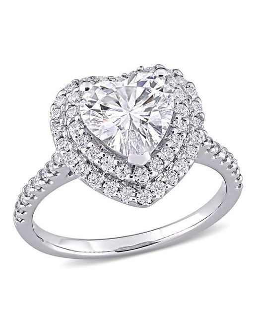 Amour Metallic 2 5/8 Ct Dew Created Moissanite Double Heart Halo Engagement Ring