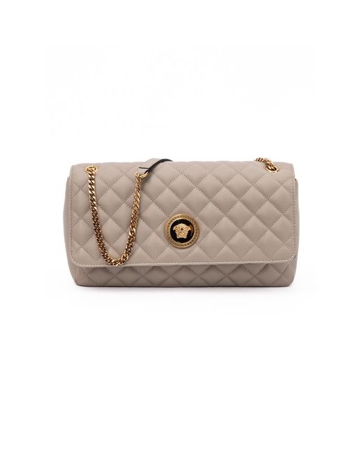 Versace Natural Quilted Lambskin Shoulder Bag Taupe