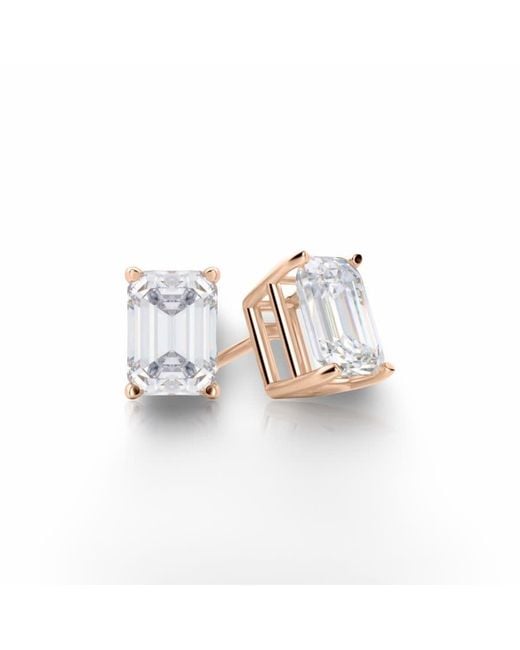 Tresorra White 14K Rose Emerald Cut Earth Mined Diamond Stud Earrings