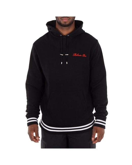 Balmain Black Signature-Embroidered Cotton Hoodie for men