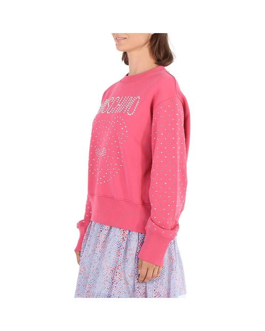 Moschino Red Fantasy Print Fucsia Crystal Teddy Bear Organic Cotton Sweatshirt